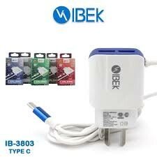 CARGADOR 220V. IBEK TIPO C 3.8 AMP. IB-3803 (2 USB CON CABLE)
