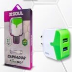 CARGADOR 220V. SOUL SHARE DUO VERDE IPHONE 2.4AMP. (2USB. MAS CABLE)