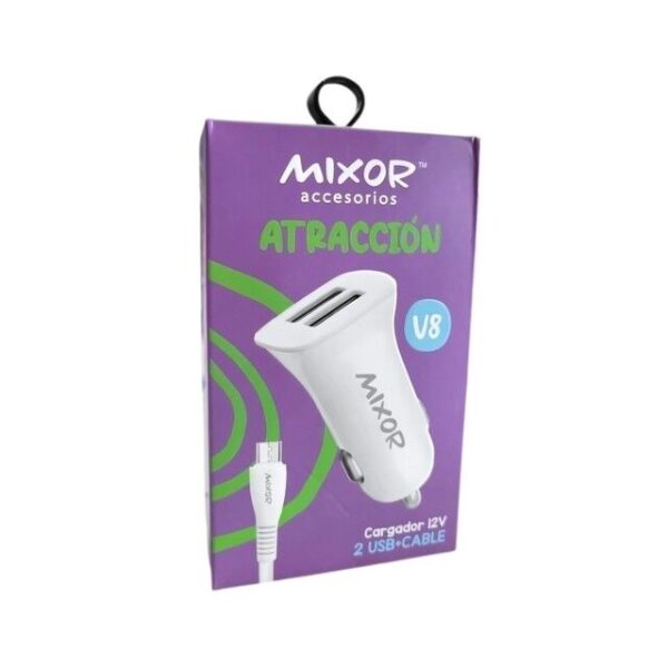CARGADOR 12V. MIXOR ATRACCION V8 4.2AMP. (2USB CON CABLE)