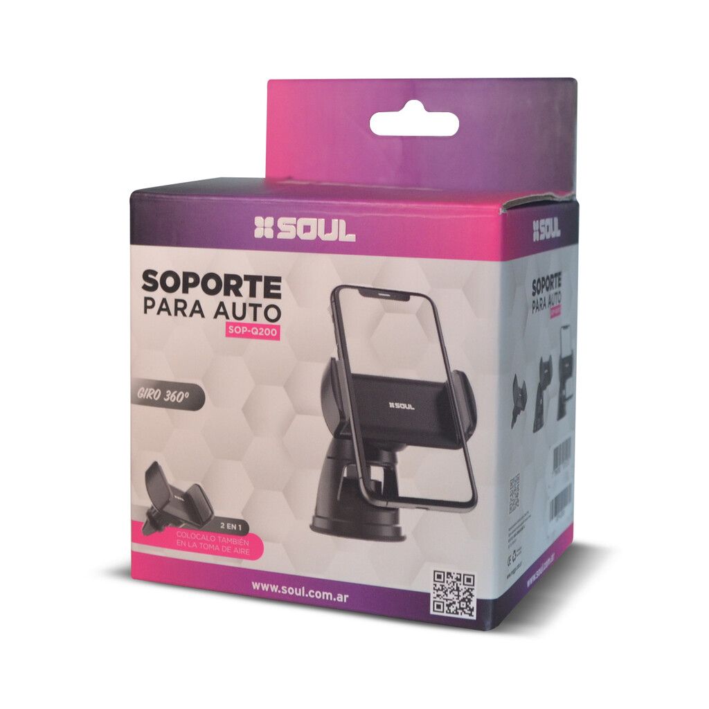 SOPORTE CELULAR SOUL PARA AUTO 2 EN 1 GIRO 360° (Q200) SOPORTE CELULAR SOUL PARA AUTO 2 EN 1 GIRO 360° (Q200) - Imagen 1