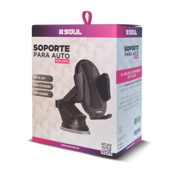 SOPORTE CELULAR SOUL PARA AUTO GIRO 360° EXTENDIBLE (Q300)