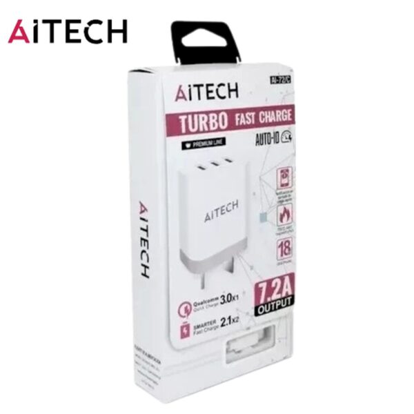 CARGADOR 220V. AITECH AI-72/C TIPO C 7.2AMP (3 USB MAS CABLE)