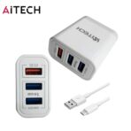 CARGADOR 220V. AITECH AI-72/C TIPO C 7.2AMP (3 USB MAS CABLE) - Imagen 2