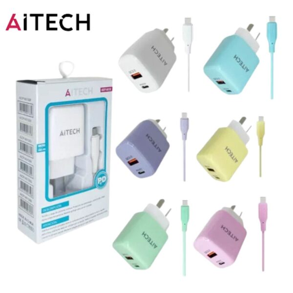 CARGADOR 220V. AITECH TURBO TIPO C 3AMP.AICP140231 (1USB+1USB-C)
