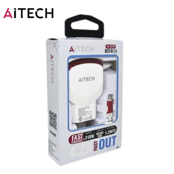 CARGADOR 220V. AITECH AI-42/C TIPO C 4.2AMP.(2USB CON CABLE)