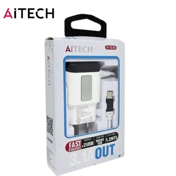 CARGADOR 220V. AITECH AI-32/C TIPO C 3.1AMP (2USB CON CABLE)