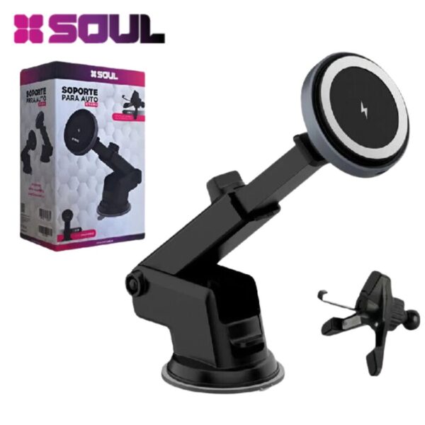 SOPORTE CELULAR SOUL PARA AUTO CON CARGA INALAMBRICA 15W (Q700)