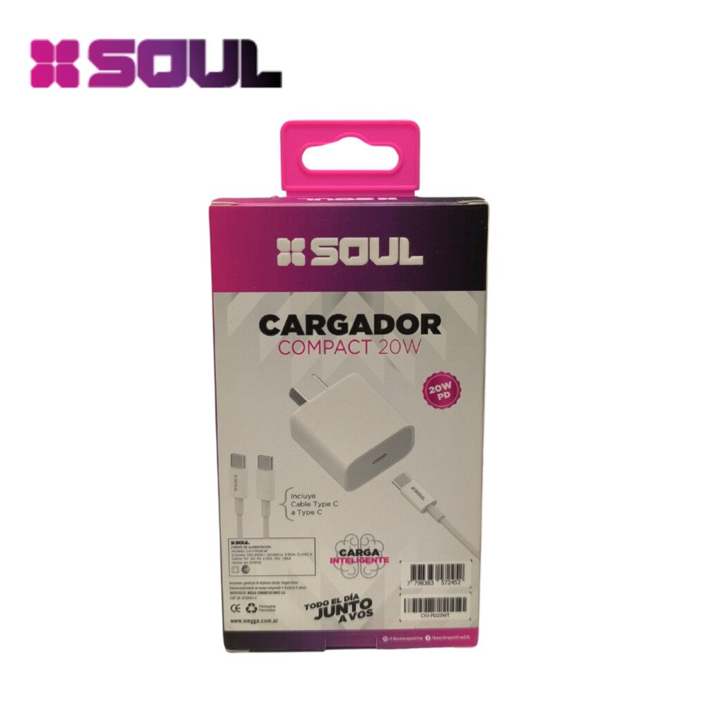 CARGADOR 220V. SOUL COMPACT 20W. TIPO C A TIPO C CARGADOR 220V. SOUL COMPACT 20W. TIPO C A TIPO C - Imagen 1