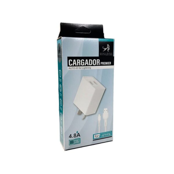 CARGADOR 220V. ROYALCELL IPHONE 4.8 AMP (2USB + CABLE)