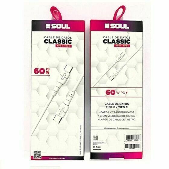 CABLE USB SOUL CLASSIC TIPO C A TIPO C (60PDW)