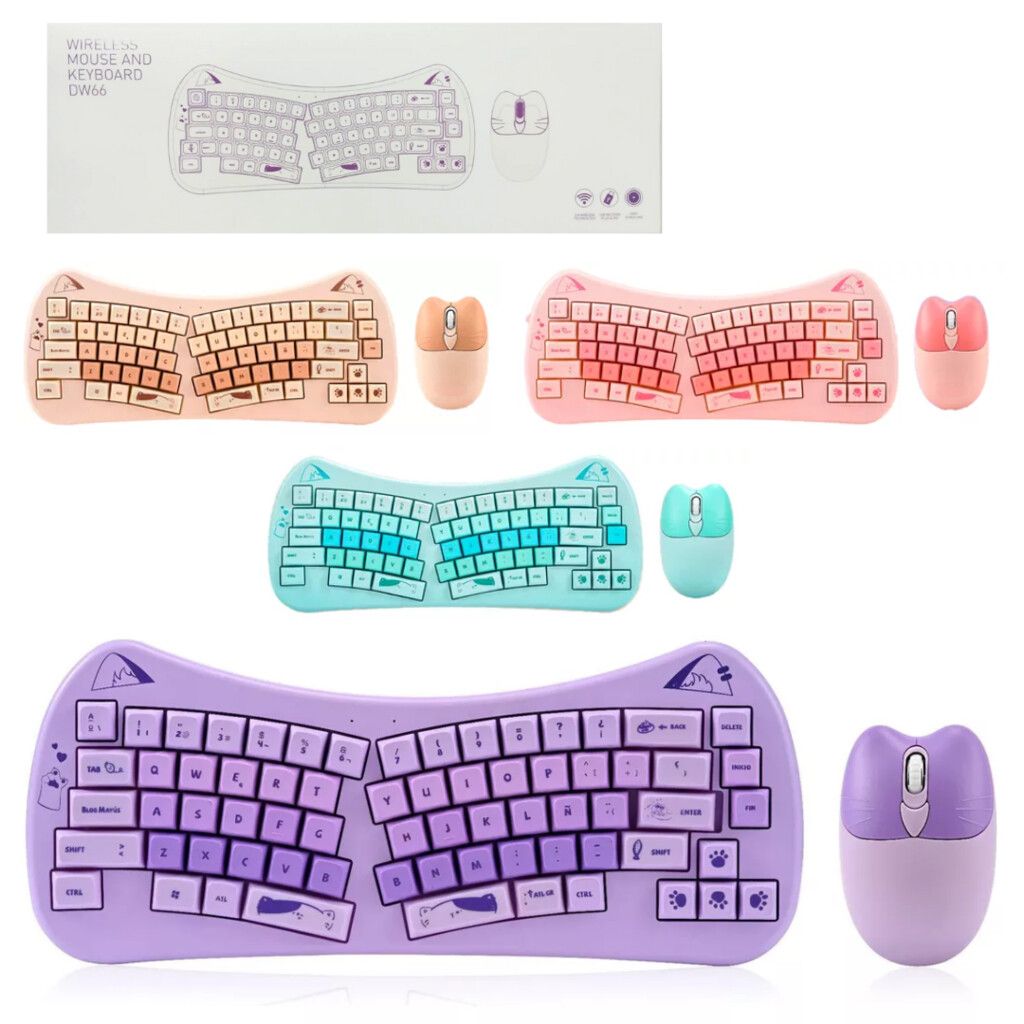 COMBO TECLADO Y MOUSE INALAMBRICO GATITO DW66 (COLORES PASTEL) COMBO TECLADO Y MOUSE INALAMBRICO GATITO DW66 (COLORES PASTEL) - Imagen 1
