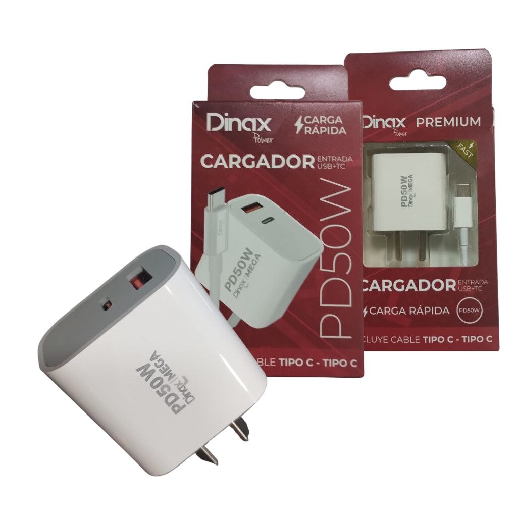 CARGADOR 220V. DINAX 4.2 AMP. PD 50W (USB/USB-C + CABLE TIPO C A TIPO C) (PR2-CAR-4.2-TC) CARGADOR 220V. DINAX 4.2 AMP. PD 50W (USB/USB-C + CABLE TIPO C A TIPO C) (PR2-CAR-4.2-TC) - Imagen 1