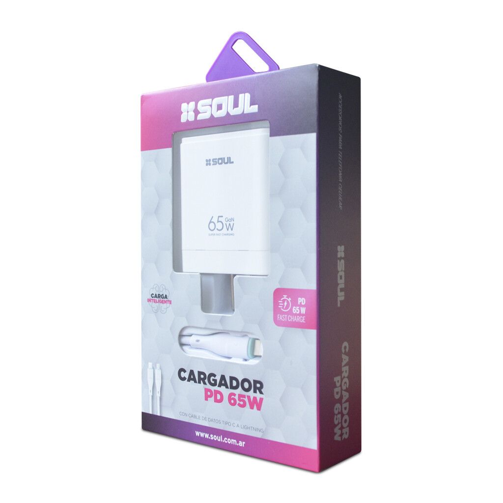 CABEZAL 220V. SOUL CARGA INTELIGENTE 65W (USB+ USB-C) CABEZAL 220V. SOUL CARGA INTELIGENTE 65W (USB+ USB-C) - Imagen 1