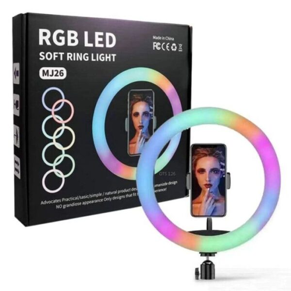 TRIPODE CON ARO DE LUZ RGB LED MJ26 (2.1MT/10'')
