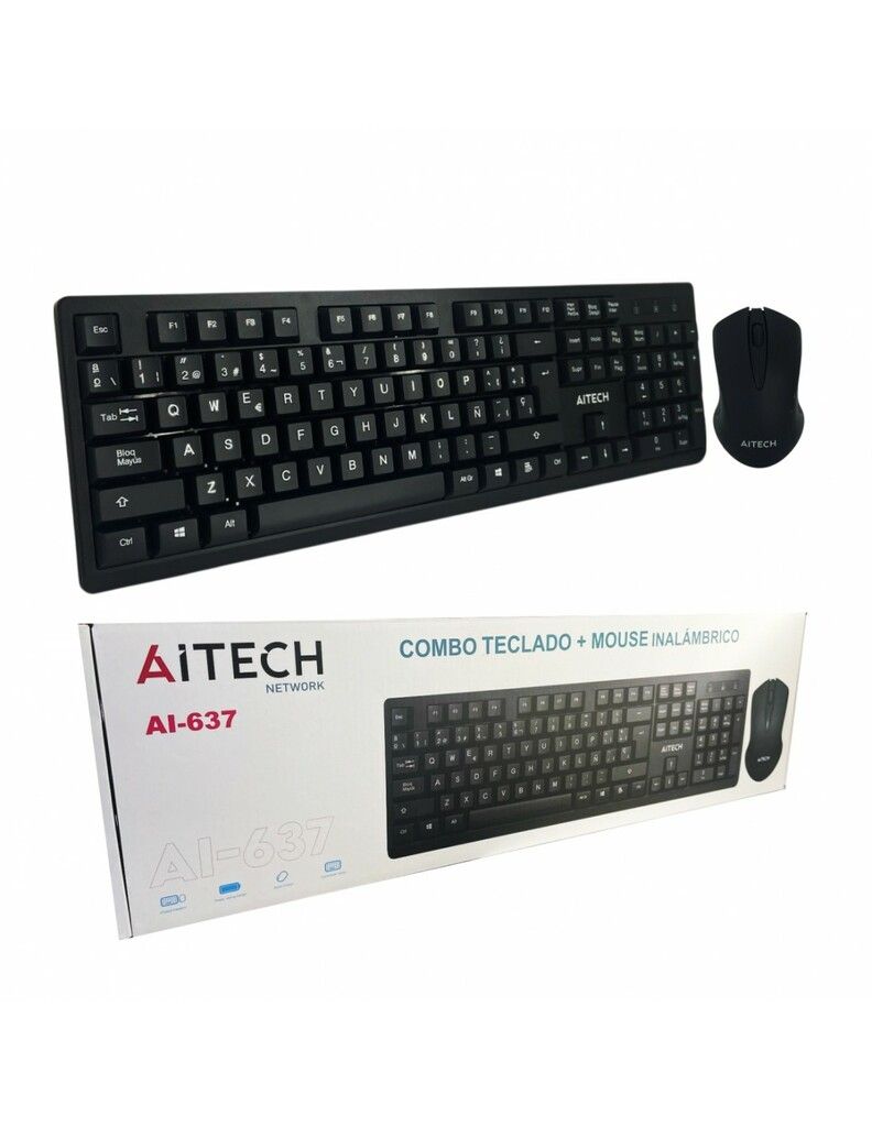 COMBO TECLADO Y MOUSE AITECH INALAMBRICO AI-637 (AITM010204M) COMBO TECLADO Y MOUSE AITECH INALAMBRICO AI-637 (AITM010204M) - Imagen 1