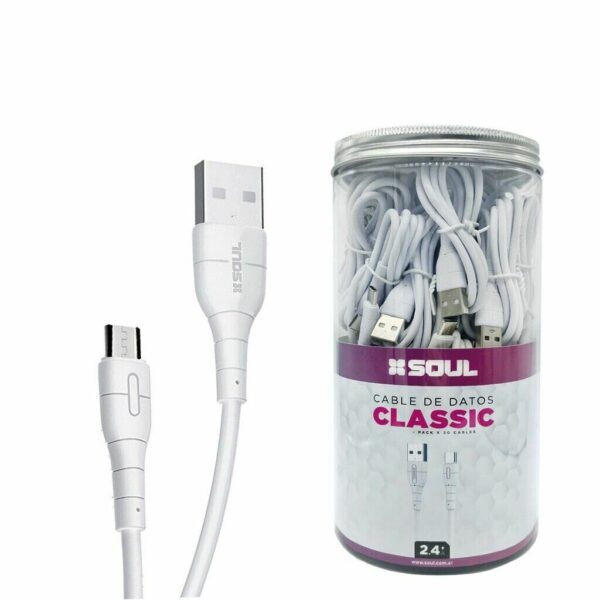 KIT DE CABLES USB CLASSIC SOUL V8 2.4 AMP. (X30 UNIDADES)
