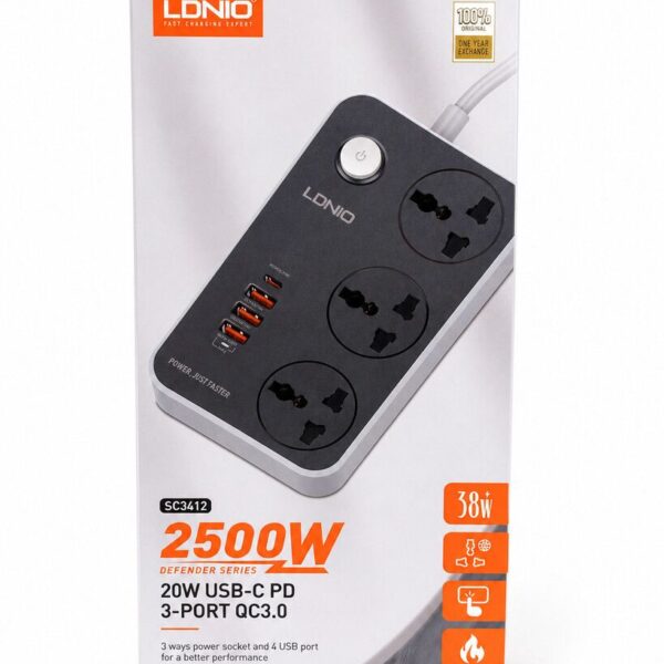 ZAPATILLA LDNIO 3 TOMAS 2500W SC3412