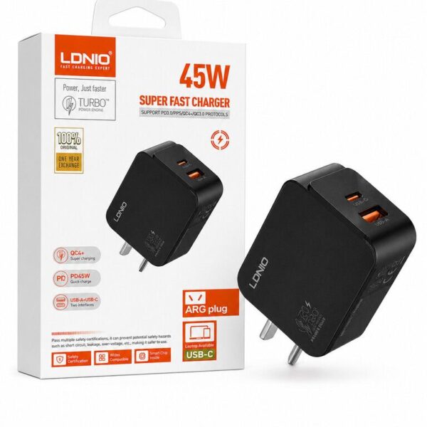 CABEZAL 220V. LDNIO SUPER FAST CHARGER 45W USB + USB-C (EC101068)
