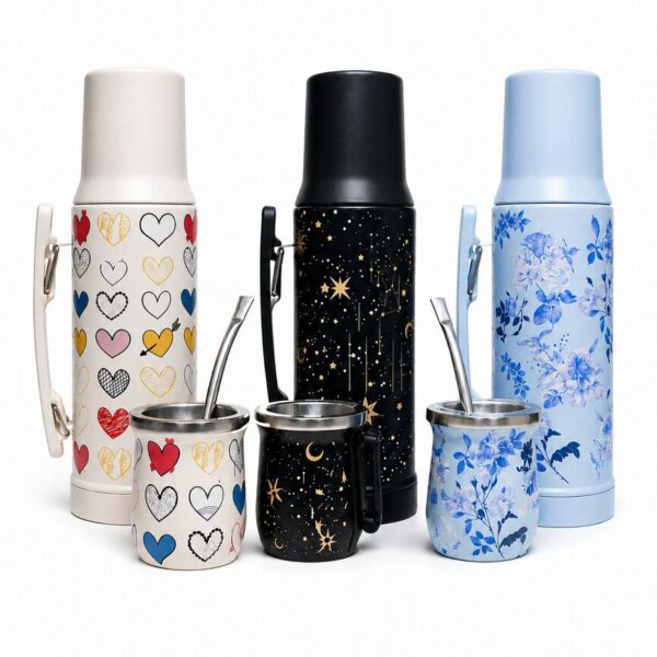 SET DE TERMO 1L + MATE 160 ML+ BOMBILLA ESTAMPADO LUO (LU-4399)