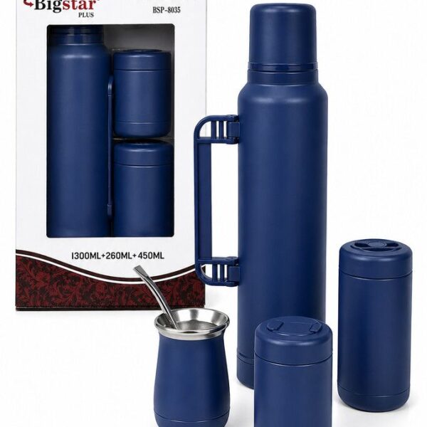SET DE TERMO 1.3L + MATE 260 ML+ YERBERA 850ML + AZUCARERA 450ML Y BOMBILLA (BSP-8035)